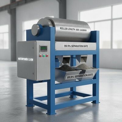 1.5 KW Motor Power Magnetic Separator Makine 600 ila 1600 mm Roller Uzunluğu ve İşleme için 99.9 Ayrılma Hızı